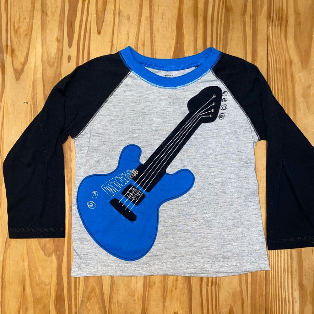 Carter's Boy's 4T Blue Guitar Graphic Long Sleeve Raglan Shirt Top Tee
